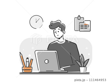 Work online at home as a freelancer The workpiece is determined by time. Vector illustration 111464953
