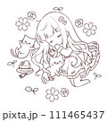猫と女の子　ぬり絵 111465437