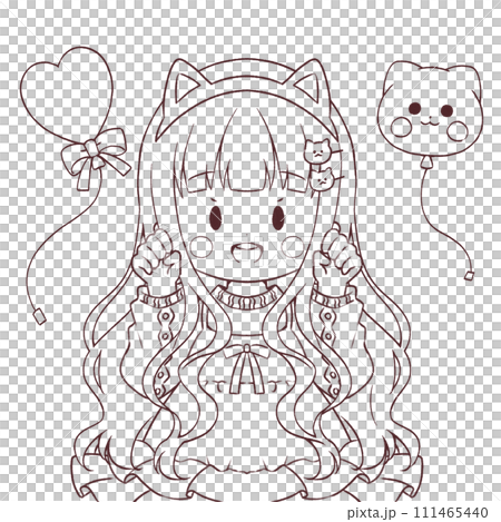 帶貓耳朵頭帶的女孩著色書 3 帶貓耳朵頭帶的女孩著色書 3 111465440