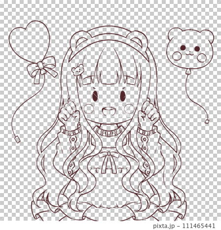 くま耳カチューシャの女の子　ぬり絵 111465441