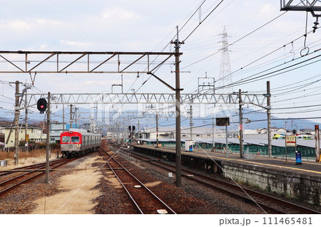 上毛電鉄上毛線・東武鉄道桐生線 赤城駅に近づく電車 上毛電鉄上毛線・東武鉄道桐生線 赤城駅に近づく電車 111465481