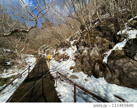 筑波山_残雪の女体山_雪の残る山頂への階段 筑波山_残雪の女体山_雪の残る山頂への階段 111465606