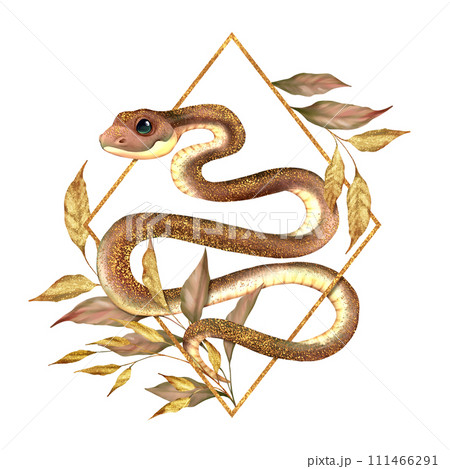 Twisted Snake and leaves. Serpent floral illustration on white background 111466291
