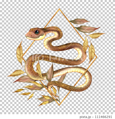 Twisted Snake and leaves. Serpent floral illustration on white background 111466291