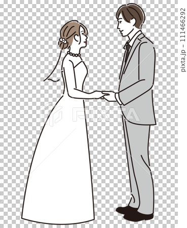 Bride and groom staring at each other 111466292