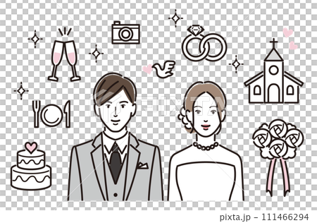 婚禮圖示和新娘和新郎 111466294