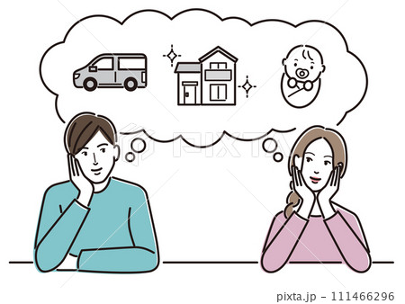 ライフプランを思い浮かべる若い夫婦 111466296