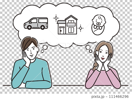ライフプランを思い浮かべる若い夫婦 111466296