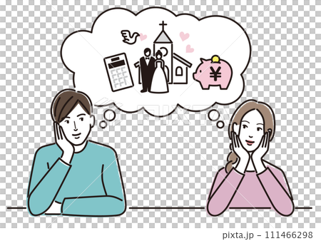 挙式の費用について考える若い男女 挙式の費用について考える若い男女 111466298