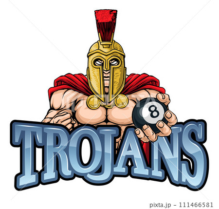 Spartan Trojan Pool Ball Billiards Mascot Cartoon Spartan Trojan Pool Ball Billiards Mascot Cartoon 111466581