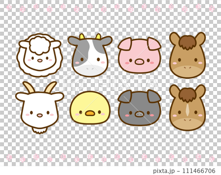 一套可愛的農場動物插圖和足跡裝飾邊框 一套可愛的農場動物插圖和足跡裝飾邊框 111466706