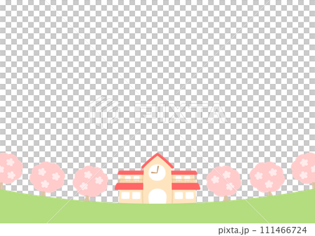 春の幼稚園、桜の咲く園庭とコピースペース 春の幼稚園、桜の咲く園庭とコピースペース 111466724
