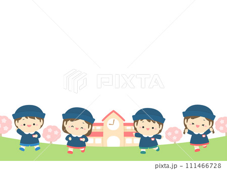 春の幼稚園、桜の咲く園庭とかわいい子どもたち02 111466728