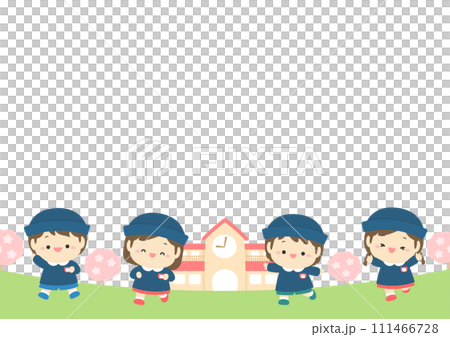 春の幼稚園、桜の咲く園庭とかわいい子どもたち02 111466728