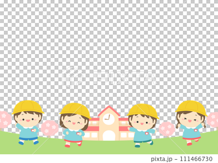 春の幼稚園、桜の咲く園庭とかわいい子どもたち04 111466730