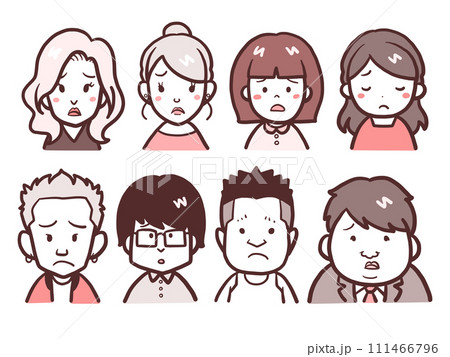 悲しい表情の若い男女のアイコンイラストセット 111466796