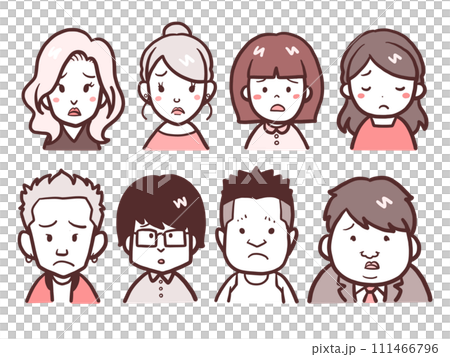 悲しい表情の若い男女のアイコンイラストセット 111466796