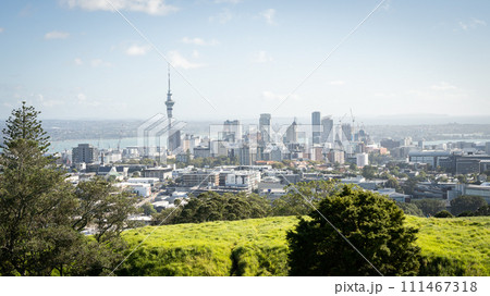 View on central business district with big tower dominating the cityscape, Auckland, New Zealand View on central business district with big tower dominating the cityscape, Auckland, New Zealand 111467318
