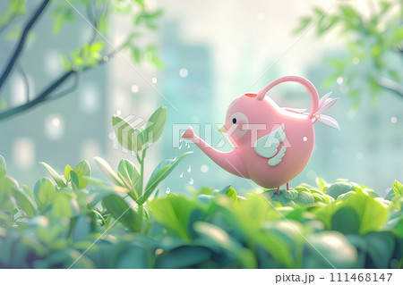 若葉に水をやるジョウロ-2(3D) 若葉に水をやるジョウロ-2(3D) 111468147