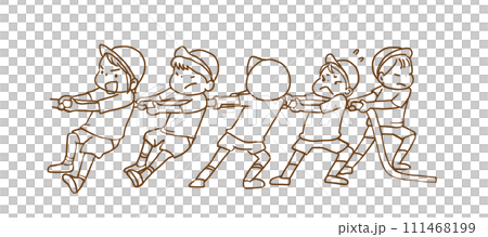 綱引きする子供たち 111468199