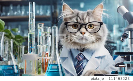 研究室で実験を行う猫 111468328