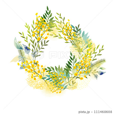 Round frame for text with mimosa. hand drawing. Not AI, Vector illustration Round frame for text with mimosa. hand drawing. Not AI, Vector illustration 111468608