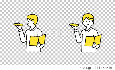 A man holding documents and writing on the board - variation 111468616