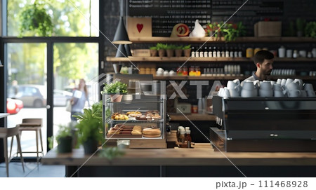 AI-generated content. Counter of cafeteria ready for an espresso. Generative AI 111468928