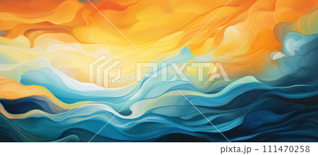 AI-generated content. Vibrant Flow: A Dynamic Abstraction of Bright, Creative Waves on a Yellow Background 111470258