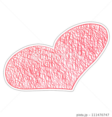 Red Heart Sticker Drawn by Colored Pencil. Heart Shape Isolated on White Background. 111470747