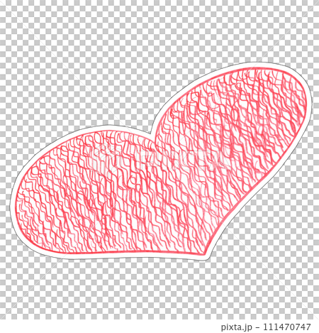 Red Heart Sticker Drawn by Colored Pencil. Heart Shape Isolated on White Background. 111470747