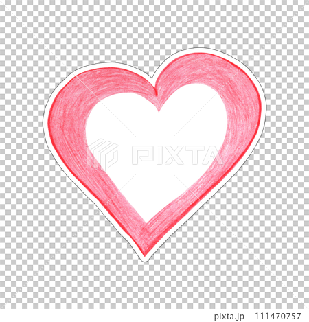 Red Heart Sticker Drawn by Colored Pencil. Heart Shape Isolated on White Background. 111470757