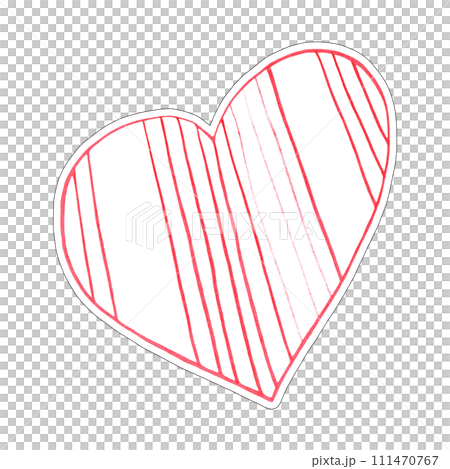 Red Heart Sticker Drawn by Colored Pencil. Heart Shape Isolated on White Background. 111470767