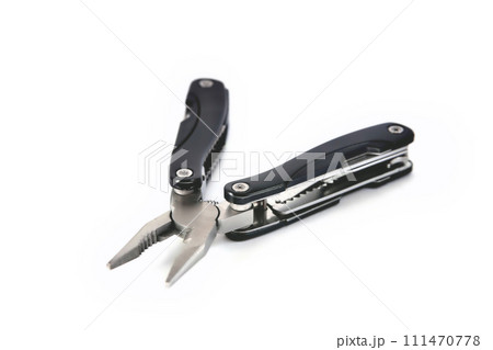 multi tool black on a white background close-up 111470778