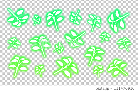 ドット絵_光る葉っぱパターン(緑) 111470910
