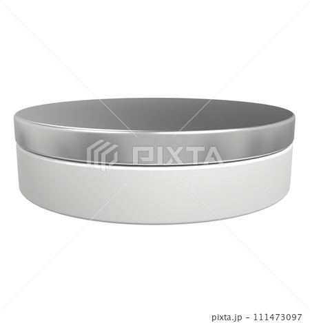 Silver round cylinder product stage podium. Empty silver podium. Podium for promotion product display. 3D rendering 111473097