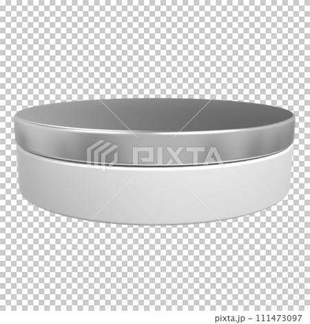 Silver round cylinder product stage podium. Empty silver podium. Podium for promotion product display. 3D rendering 111473097