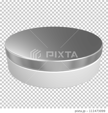 Silver round cylinder product stage podium. Empty silver podium. Podium for promotion product display. 3D rendering 111473099