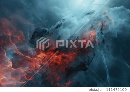 Spectacular Cosmic Nebula in Red and Blue Hues. AI-generated item 111473100