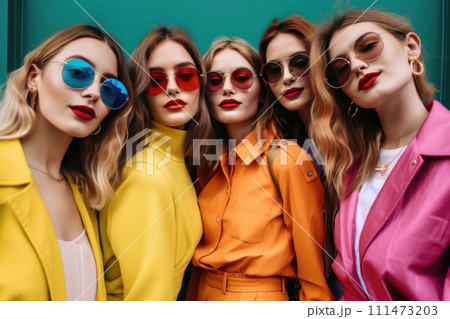 Trendy Group of Women in Colorful Sunglasses. AI-generated item Trendy Group of Women in Colorful Sunglasses. AI-generated item 111473203