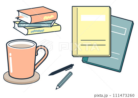 本と筆記用具とコップのイラスト 111473260
