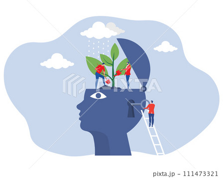 Team business people Watering plants with big brain growth mindset concept vector Team business people Watering plants with big brain growth mindset concept vector 111473321