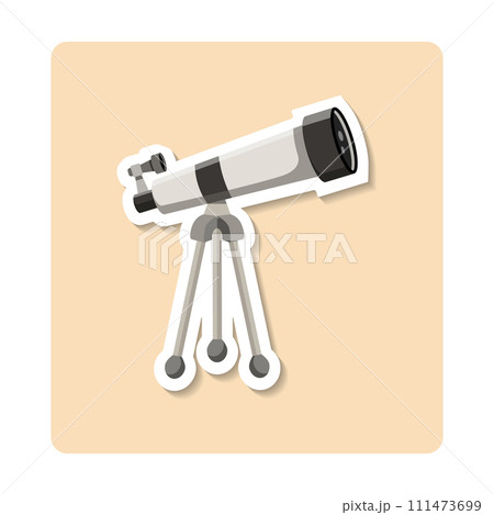 Telescope sticker illustration. Tripode, stars, clouds, equipment. Editable vector graphic design. 111473699