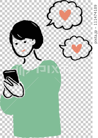 スマホを操作する女性のイラスト 111474189