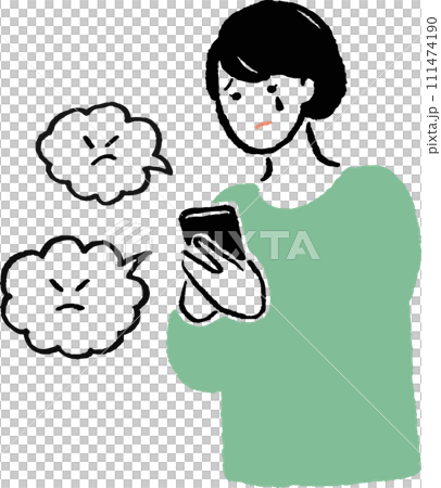 スマホを見て不安な女性のイラスト 111474190