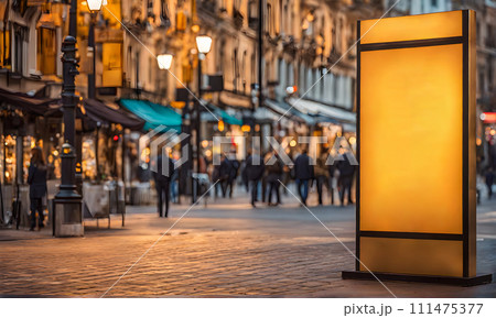 Advertising stand in a city street setting 111475377