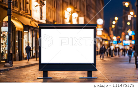 Advertising stand in a city street setting 111475378