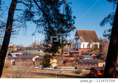 Beautiful panoramic view of Porvoo Cathedral and old town of Porvoo 111475704