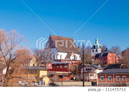 Beautiful panoramic view of Porvoo Cathedral and old town of Porvoo Beautiful panoramic view of Porvoo Cathedral and old town of Porvoo 111475713