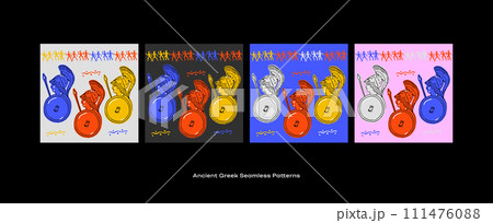 Ancient Greek Hand drawn Seamless Pattern Set 111476088